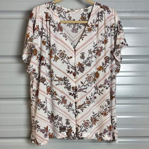 Maurices Flutter Sleeve Blouse in White and Pink - Picture 1 of 8